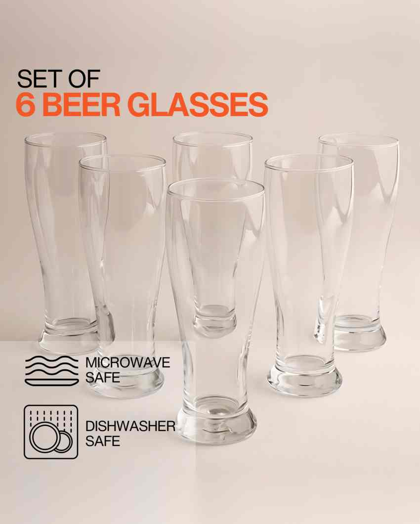 Crystal Transparent Beer Glass | Set of 6 | 460 ML