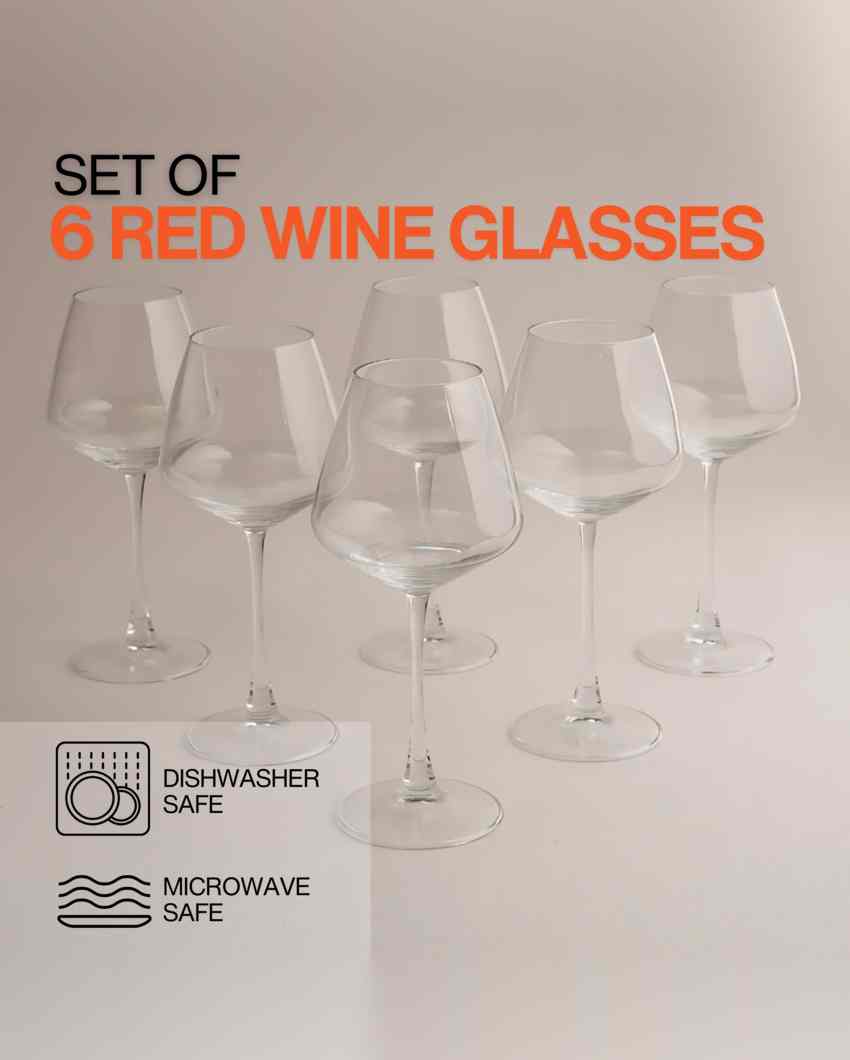 Elegant Transparent Red Wine Glass | Set of 6 | 590 ML