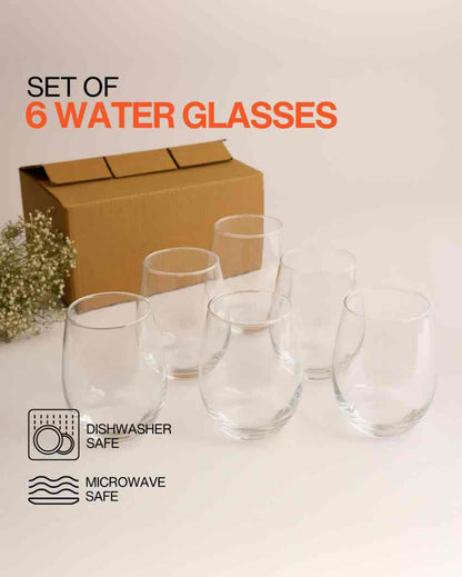 Crystal Transparent Water Glass | Set of 6 | 390 ML