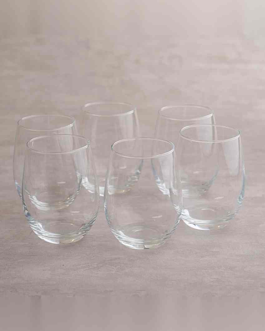 Crystal Transparent Water Glass | Set of 6 | 390 ML