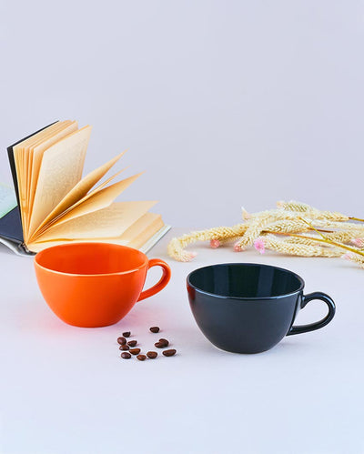 Stylish Black & Orange Ceramic Coffee Mugs | Set of 2 | 4 x 2 inches | 300ml