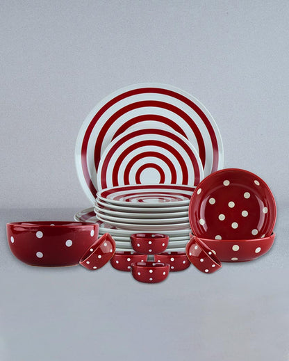 Graceful Appeal Red Porcelain Dinner Set | Pack of 21
