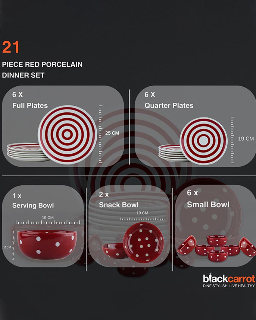 Graceful Appeal Red Porcelain Dinner Set | Pack of 21
