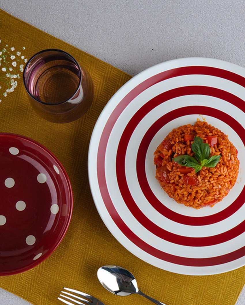 Graceful Appeal Red Porcelain Dinner Set | Pack of 21