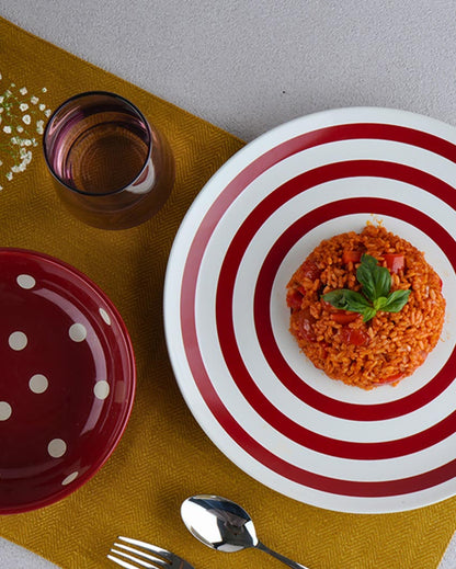 Graceful Appeal Red Porcelain Dinner Set | Pack of 21