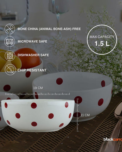 Crisp Minimalist White Dot Porcelain Serving Bowl | 7 x 4 inches | 1.5L