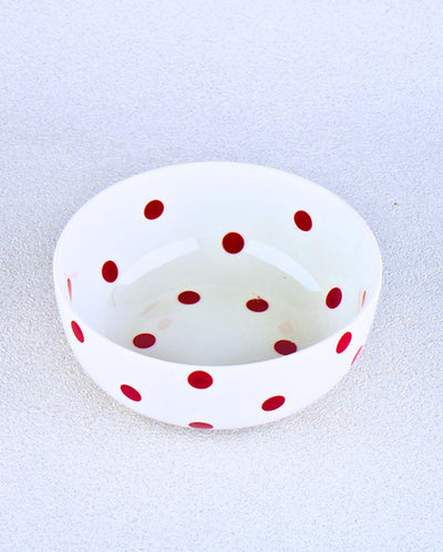 Crisp Minimalist White Dot Porcelain Serving Bowl | 7 x 4 inches | 1.5L