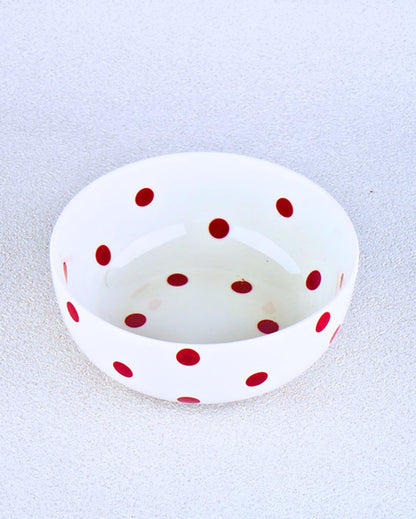 Crisp Minimalist White Dot Porcelain Serving Bowl | 7 x 4 inches | 1.5L