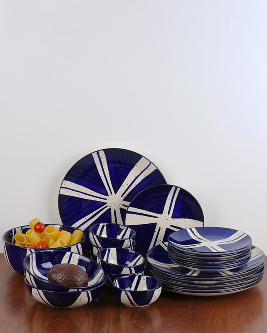 Blue Themed Splash Accent Stoneware Dinner Set | Pack of 21