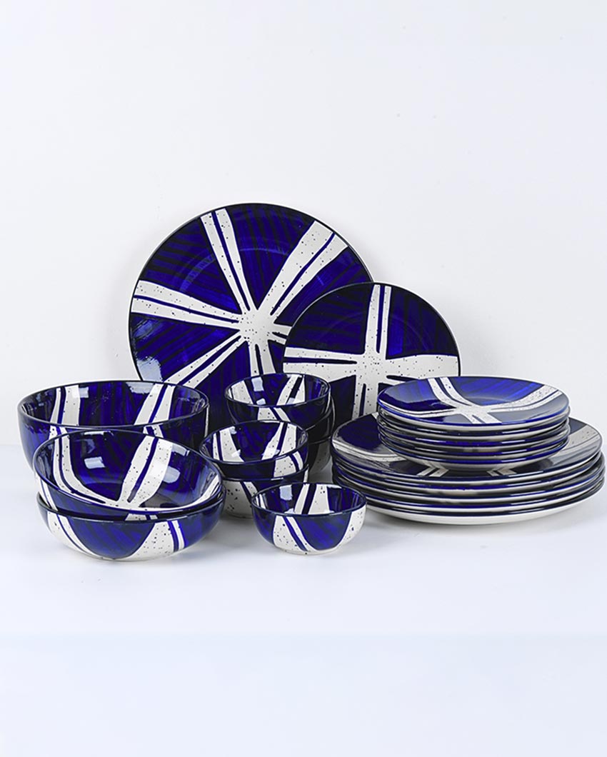Blue Themed Splash Accent Stoneware Dinner Set | Pack of 21