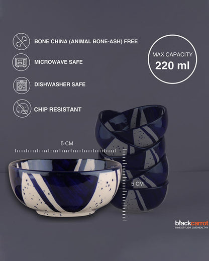 Beautifully Crafted Splash Stoneware Small Bowl | Set of 6 | 2 x 2 inches | 220ml