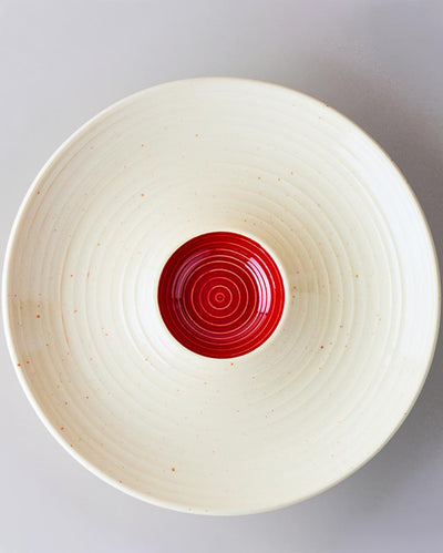 Premium Red & White Ceramic Chip & Dip Serving Platter | 10 inches