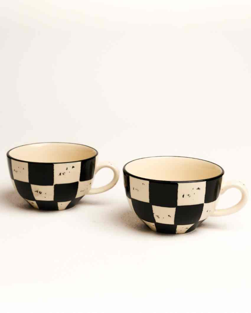 Chic Black Check Ceramic Stoneware Coffee Mug | Set of 2 | 380 ML