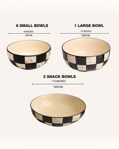 Classic Black Check Ceramic Stoneware Dinner Combo | Set of 21