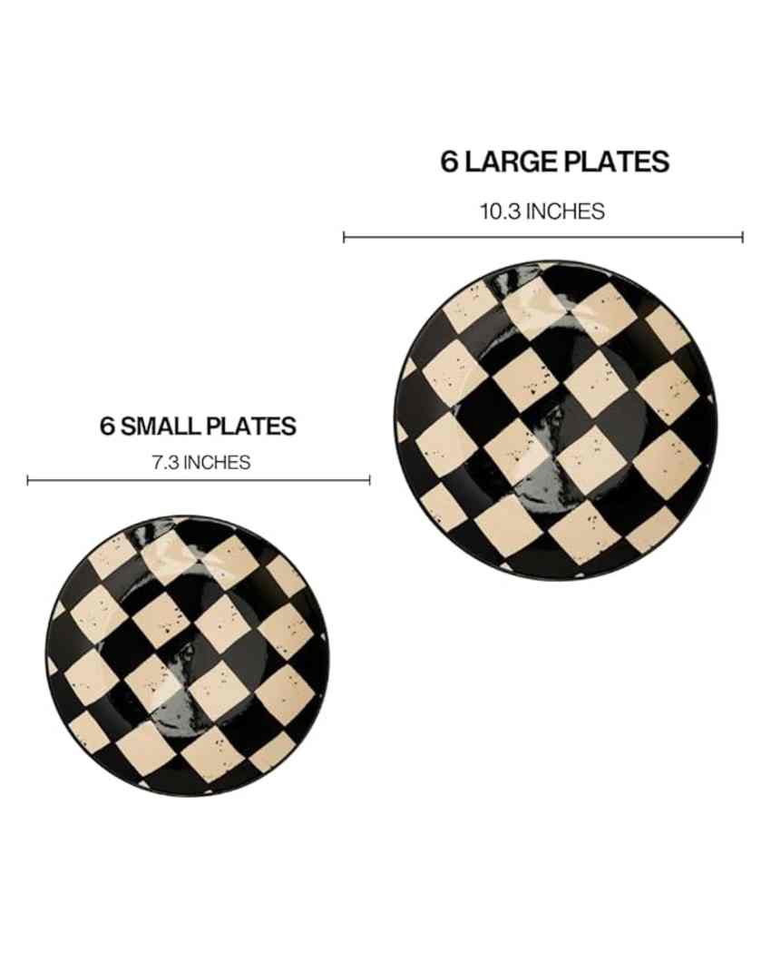 Classic Black Check Ceramic Stoneware Dinner Combo | Set of 21