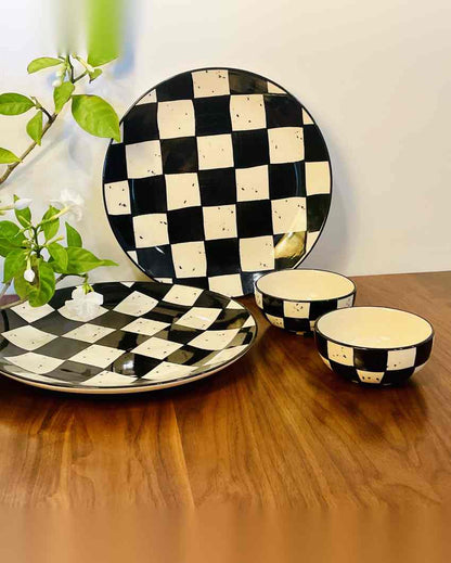 Classic Black Check Ceramic Stoneware Dinner Combo | Set of 21