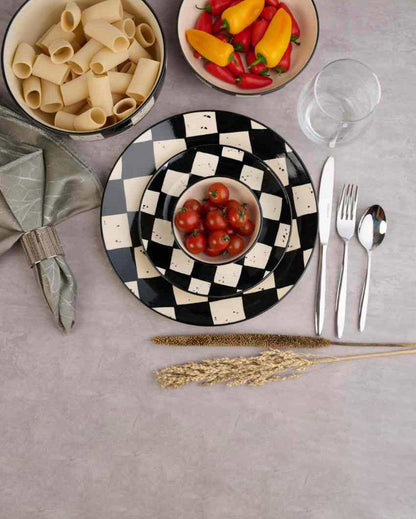 Timeless Black Check Ceramic Stoneware Dinner Combo | Set of 42