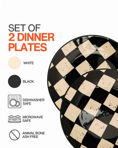 Classic Black Check Ceramic Stoneware Dinner Plate | Set of 2 | 10 inches