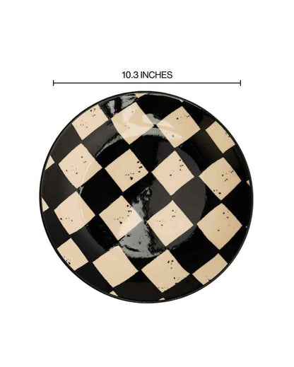 Classic Black Check Ceramic Stoneware Dinner Plate | Set of 2 | 10 inches