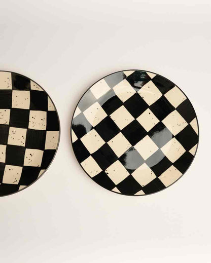 Classic Black Check Ceramic Stoneware Dinner Plate | Set of 2 | 10 inches