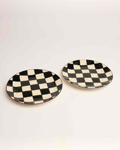 Classic Black Check Ceramic Stoneware Dinner Plate | Set of 2 | 10 inches