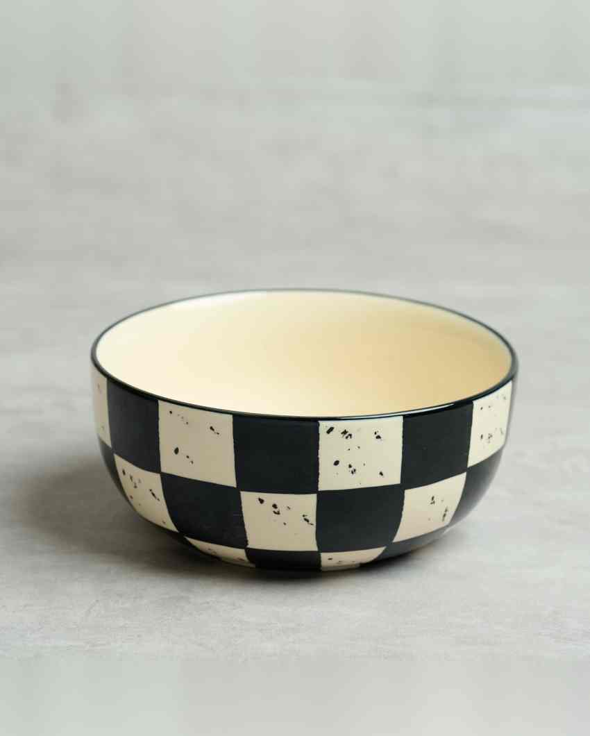 Charming Black Check Ceramic Stoneware Serving Bowl | 1500 ML | 8 inches