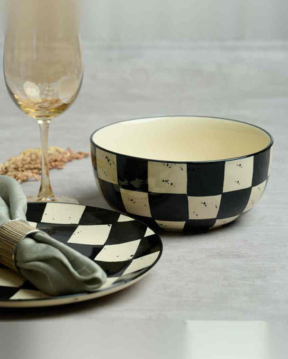 Charming Black Check Ceramic Stoneware Serving Bowl | 1500 ML | 8 inches