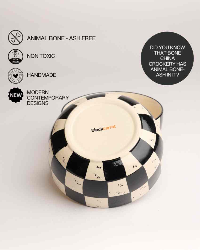 Charming Black Check Ceramic Stoneware Serving Bowl | 1500 ML | 8 inches