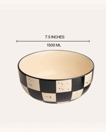 Charming Black Check Ceramic Stoneware Serving Bowl | 1500 ML | 8 inches