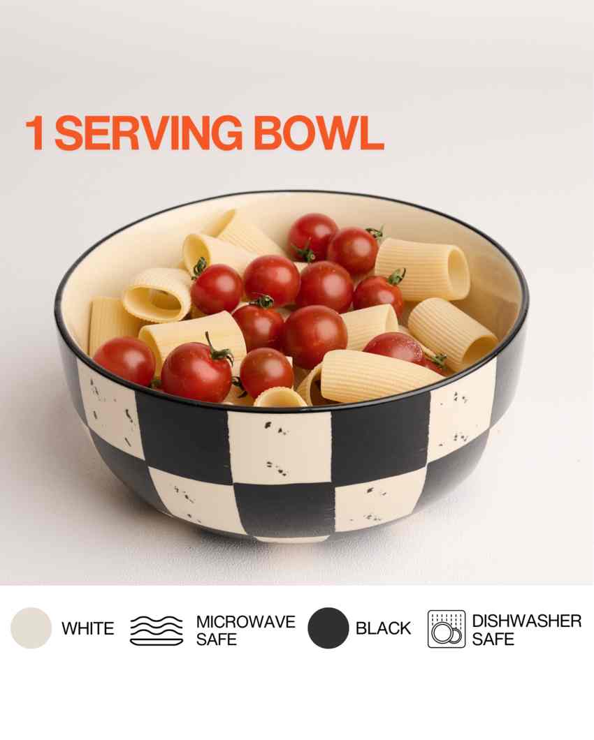 Charming Black Check Ceramic Stoneware Serving Bowl | 1500 ML | 8 inches