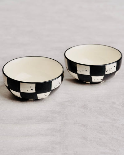 Black & White Box Pattern Ceramic Dip Bowls | Set Of 2