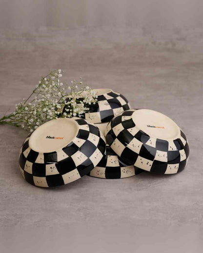 Charming Black Check Ceramic Stoneware Snack Bowl | Set of 2 | 750 ML | 7 inches