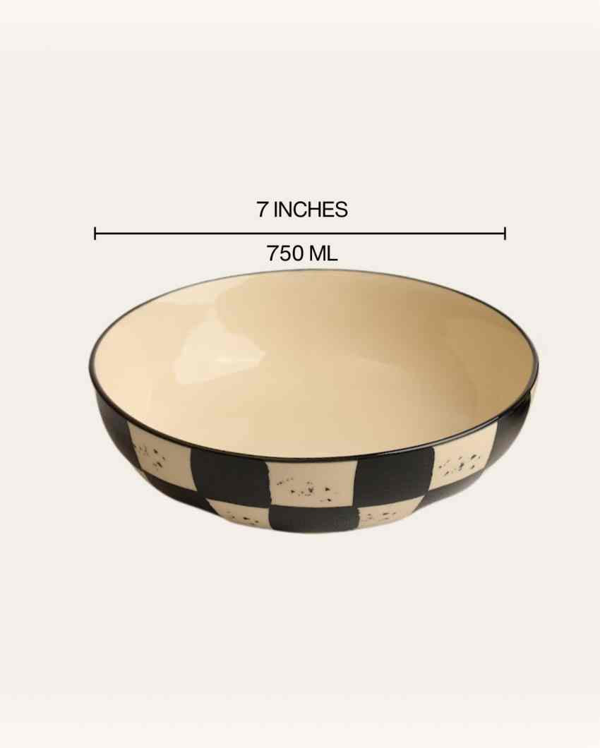 Charming Black Check Ceramic Stoneware Snack Bowl | Set of 2 | 750 ML | 7 inches