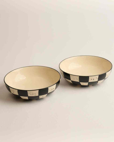 Charming Black Check Ceramic Stoneware Snack Bowl | Set of 2 | 750 ML | 7 inches