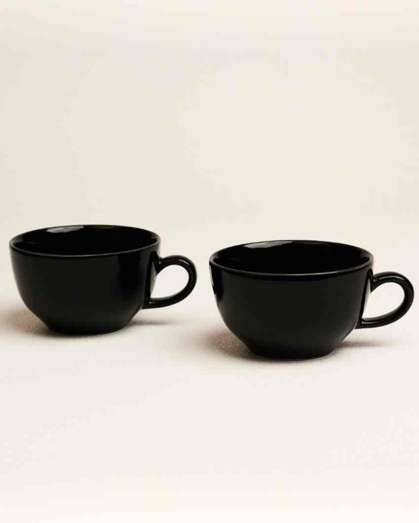 Sleek Black Ceramic Stoneware Coffee Mug | Set of 2 | 380 ML