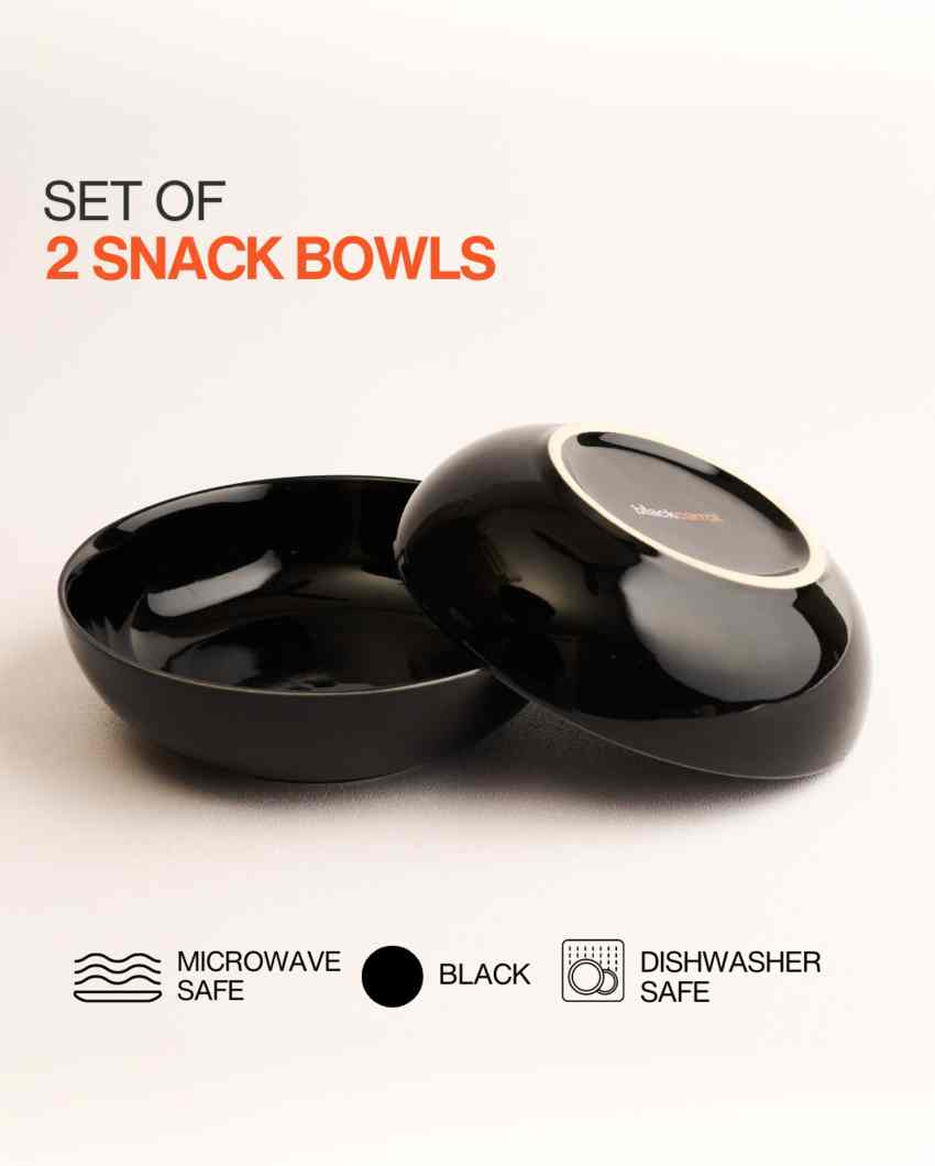 Timeless Black Ceramic Stoneware Snack Bowl | Set of 2 | 750 ML | 7 inches