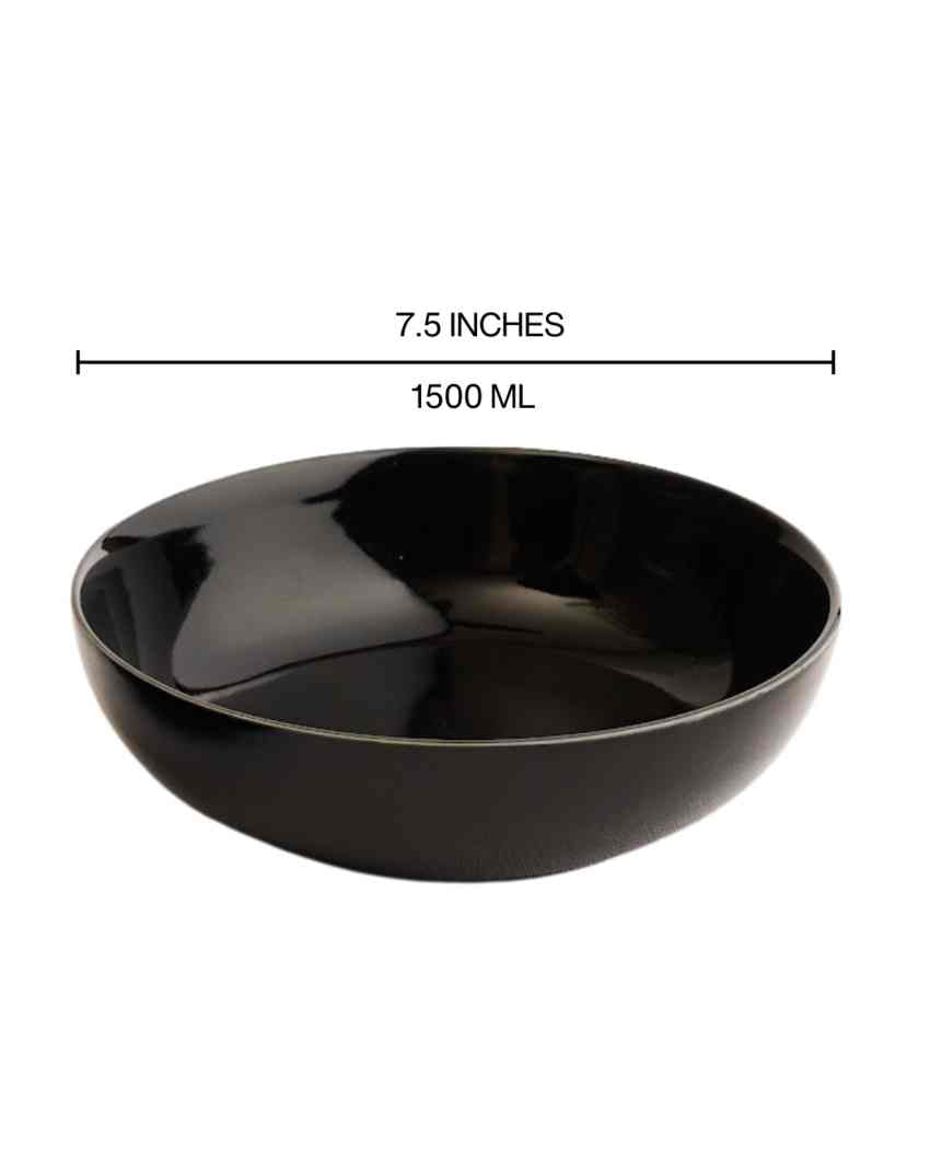 Timeless Black Ceramic Stoneware Snack Bowl | Set of 2 | 750 ML | 7 inches