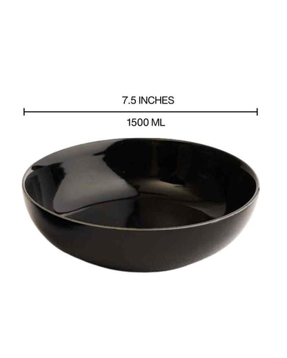 Timeless Black Ceramic Stoneware Snack Bowl | Set of 2 | 750 ML | 7 inches