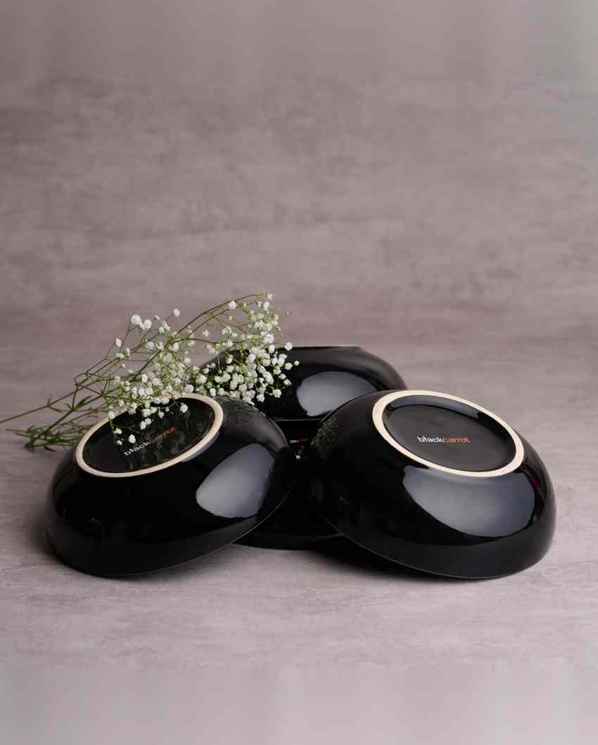 Timeless Black Ceramic Stoneware Snack Bowl | Set of 2 | 750 ML | 7 inches