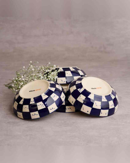 Elegant Blue Check Ceramic Stoneware Dinner Combo | Set of 42