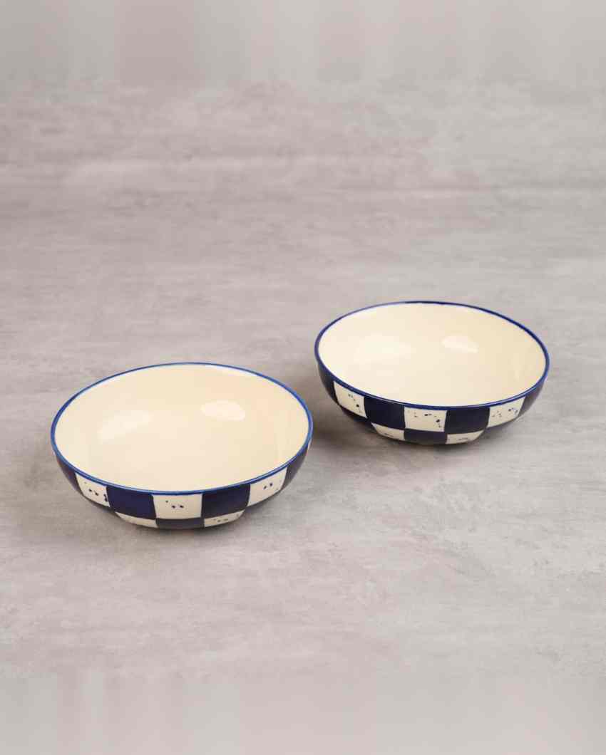 Elegant Blue Check Ceramic Stoneware Dinner Combo | Set of 42