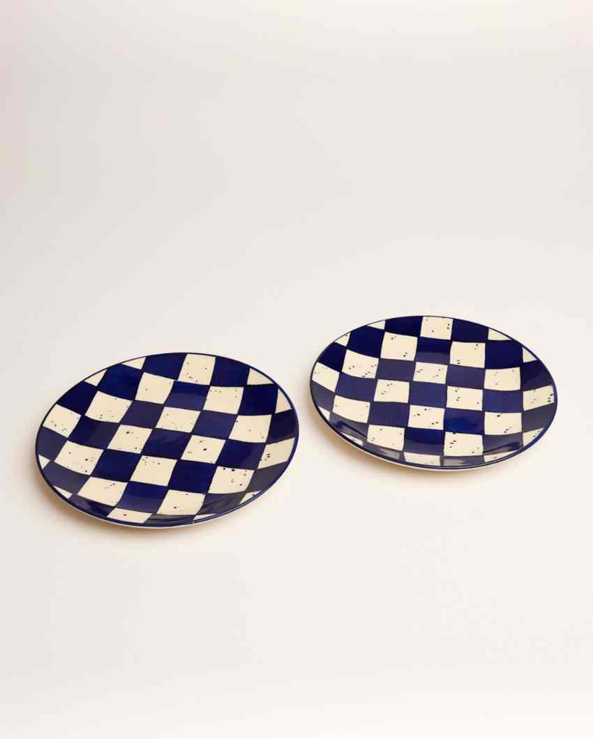 Vibrant Blue Check Ceramic Stoneware Dinner Plate | Set of 2 | 10 inches