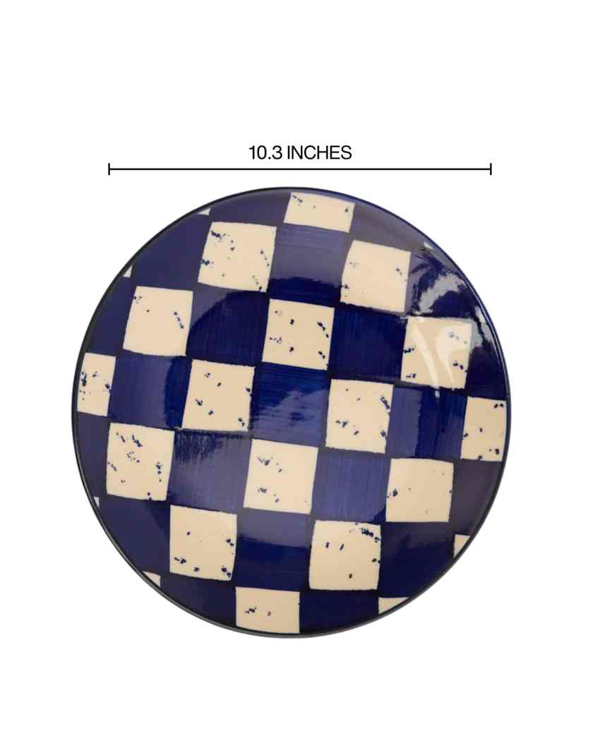 Vibrant Blue Check Ceramic Stoneware Dinner Plate | Set of 2 | 10 inches