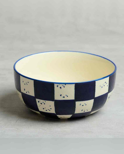 Unique Blue Check Ceramic Stoneware Serving Bowl | 1500 ML | 8 inches