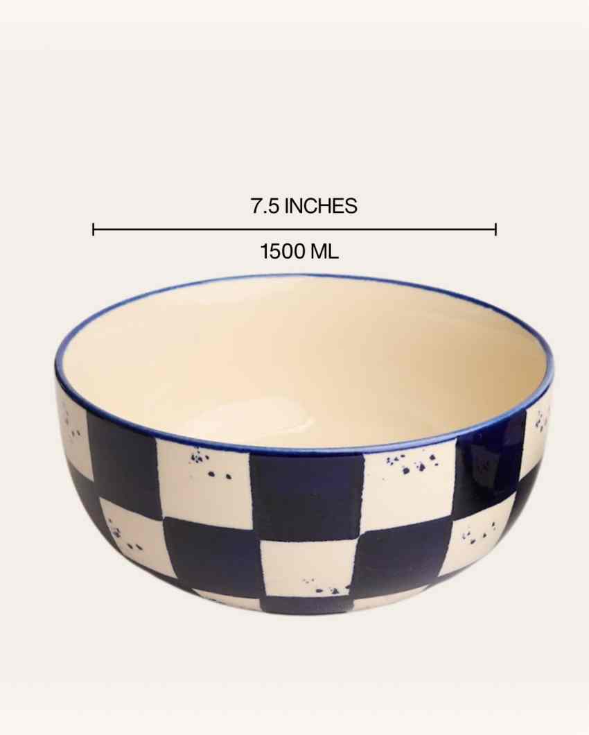 Unique Blue Check Ceramic Stoneware Serving Bowl | 1500 ML | 8 inches