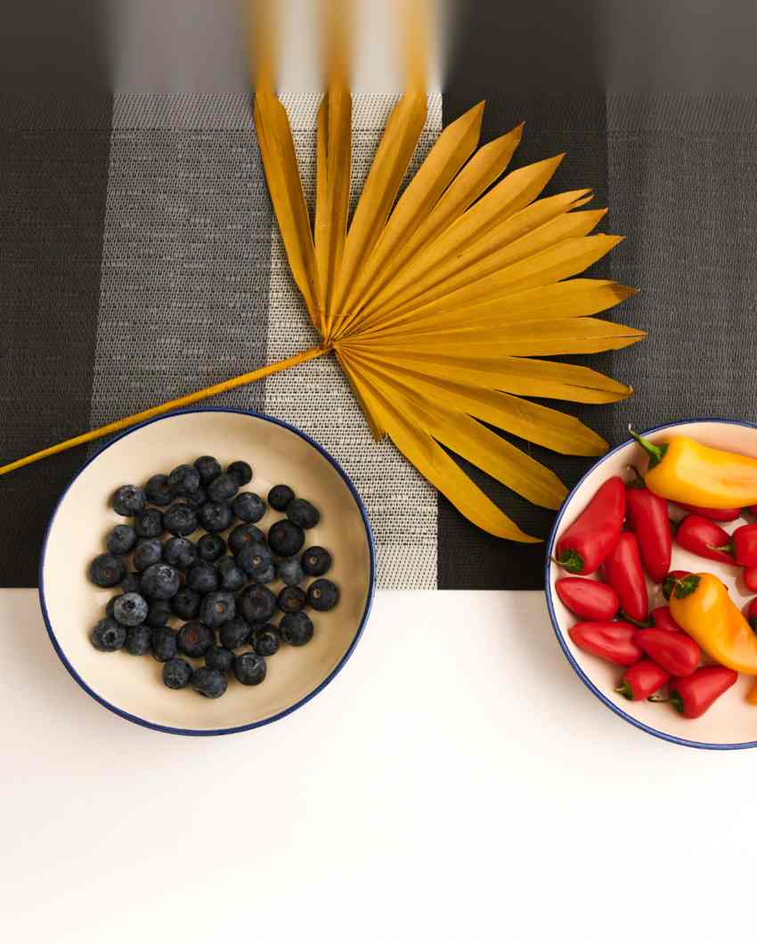 Vibrant Blue Check Ceramic Stoneware Snack Bowl | Set of 2 | 750 ML | 7 inches