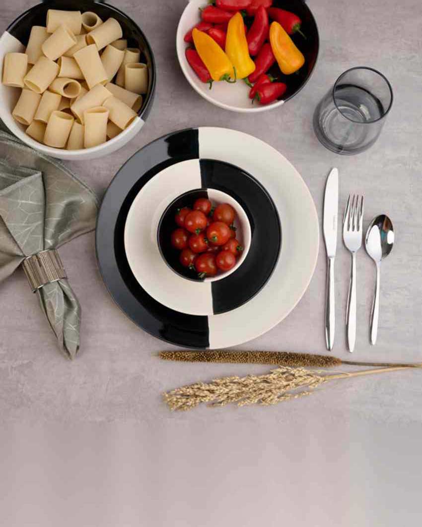 Modern Fifty Fifty White Ceramic Stoneware Dinner Combo | Set of 21