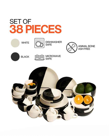 Sophisticated Fifty Fifty White Ceramic Stoneware Dinner Combo | Set of 42