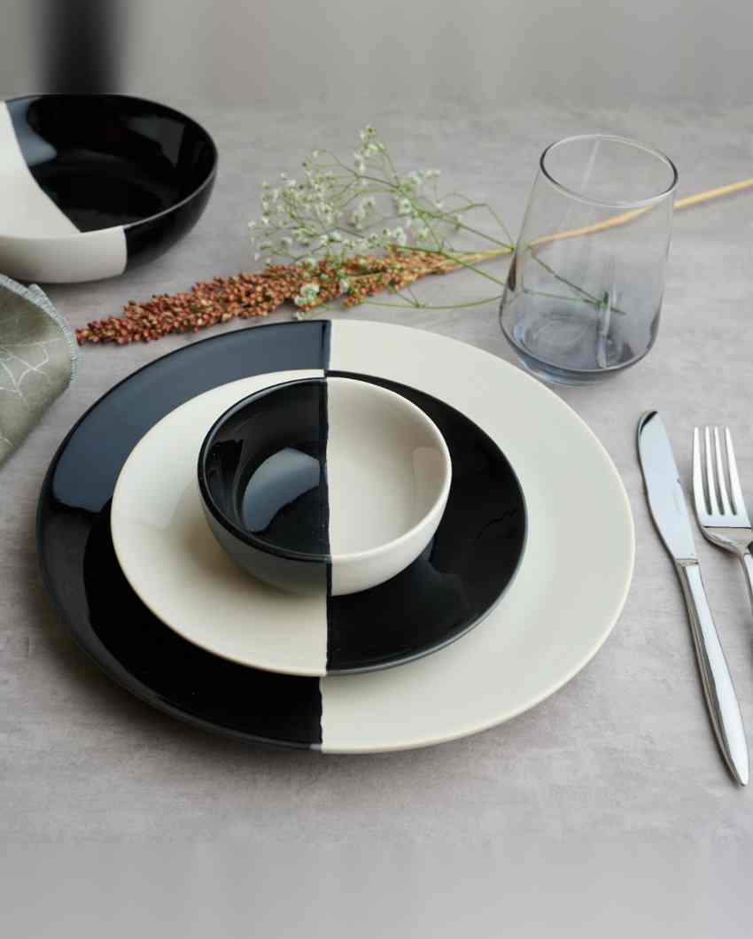 Sophisticated Fifty Fifty White Ceramic Stoneware Dinner Combo | Set of 42