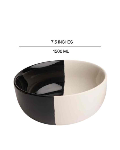 Elegant Fifty Fifty White Ceramic Stoneware Serving Bowl | 1500 ML | 8 inches